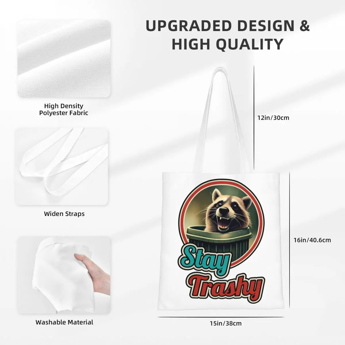 Stay Trashy Funny Happy Raccoon Lover Merch Canvas Tote Bag per le donne Daily Garbage Trash Raccoons borse della spesa