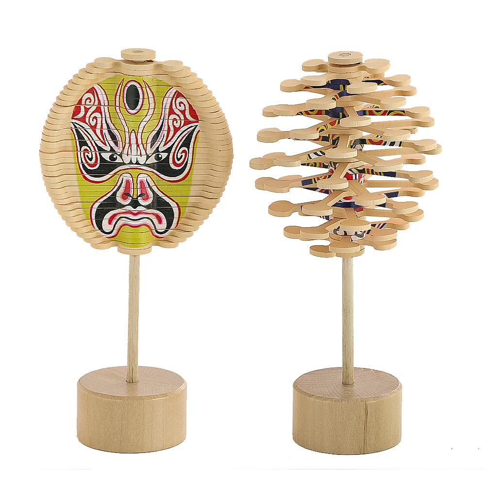 Chinese Operas Facial Wooden Helicone Spiral Lollipop Figurines Rotating Spin Magic Wand Stress Relief Fidgets Decompression Toy