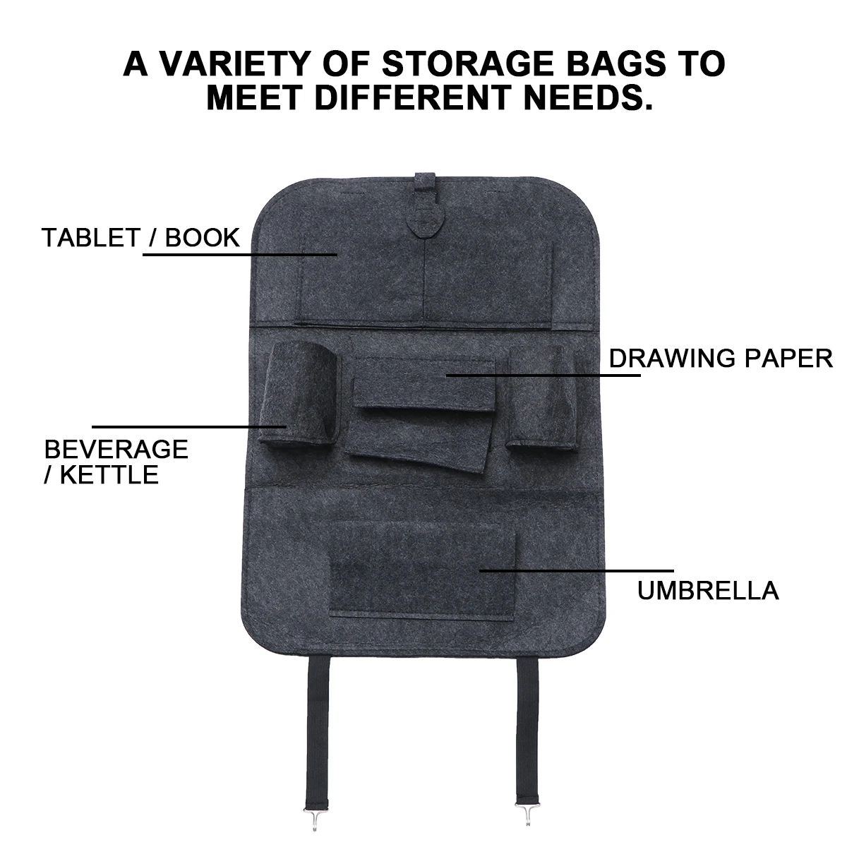 

1pcs Backrest Protector Seat Back Organizer Multi Pocket Storage For Phone Bottles Umbrella Dark Grey Foldable Car Seat