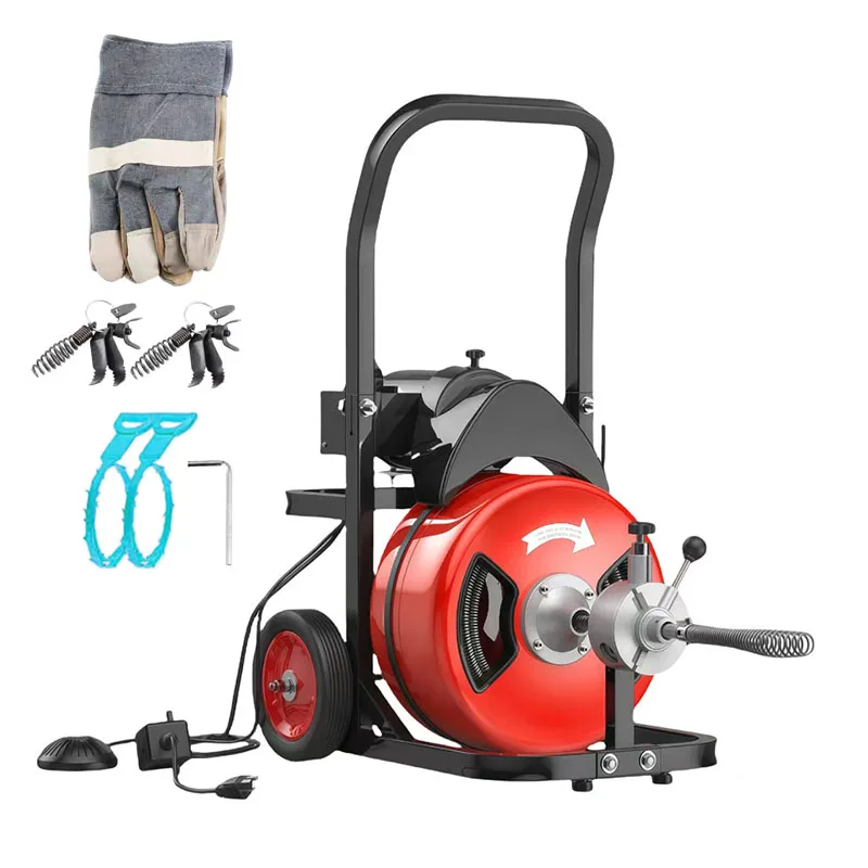 75 Feet X 1/2 Inch Drain Cleaner, Automatic Feed Sewer Snake Auger Drill, 370 Watt Portable Drain Cleaner, with 8 Cutters