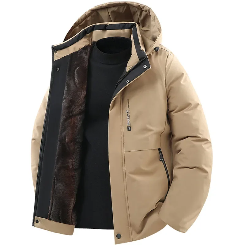 Men's Jacket Stand Collar Stamp Mens Parka Winter New Down Jacket Fleece Warm Jackets Men Business Leisure Coat Baseball Coats