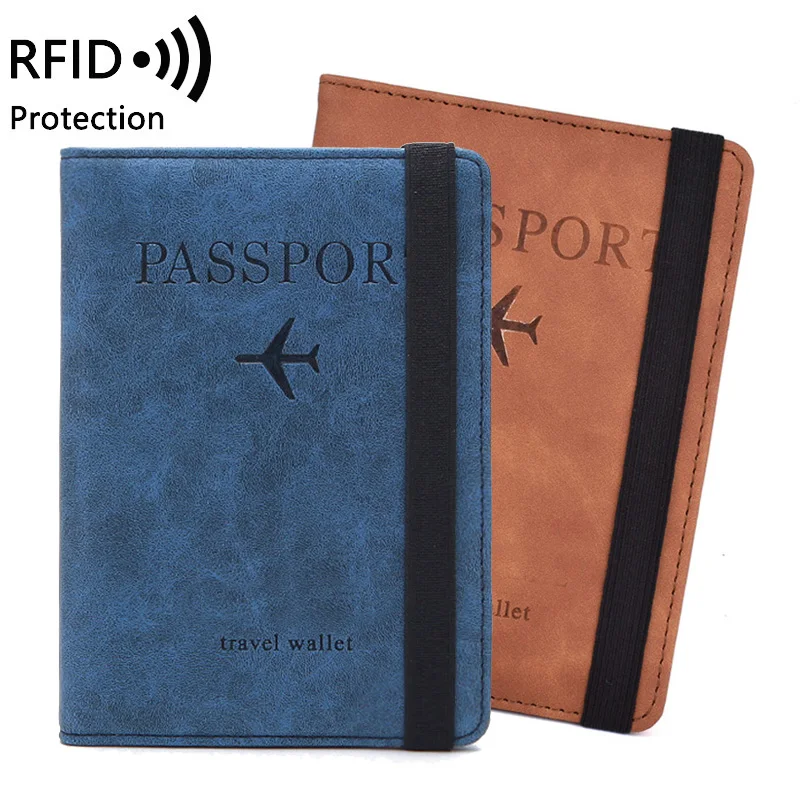 Women Men RFID Vintage Business Passport Covers Holder Multi-Function ID Bank Card PU Leather Wallet Case Travel Accessories