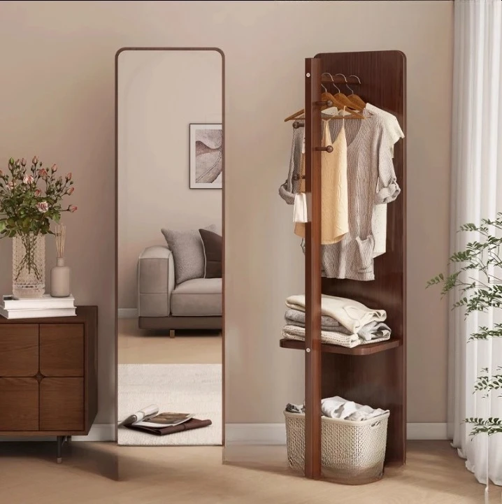 

full body, floor mirror, home, girls, bedroom, rotatable, movable, fitting, hanging clothes and hat rack, integrated