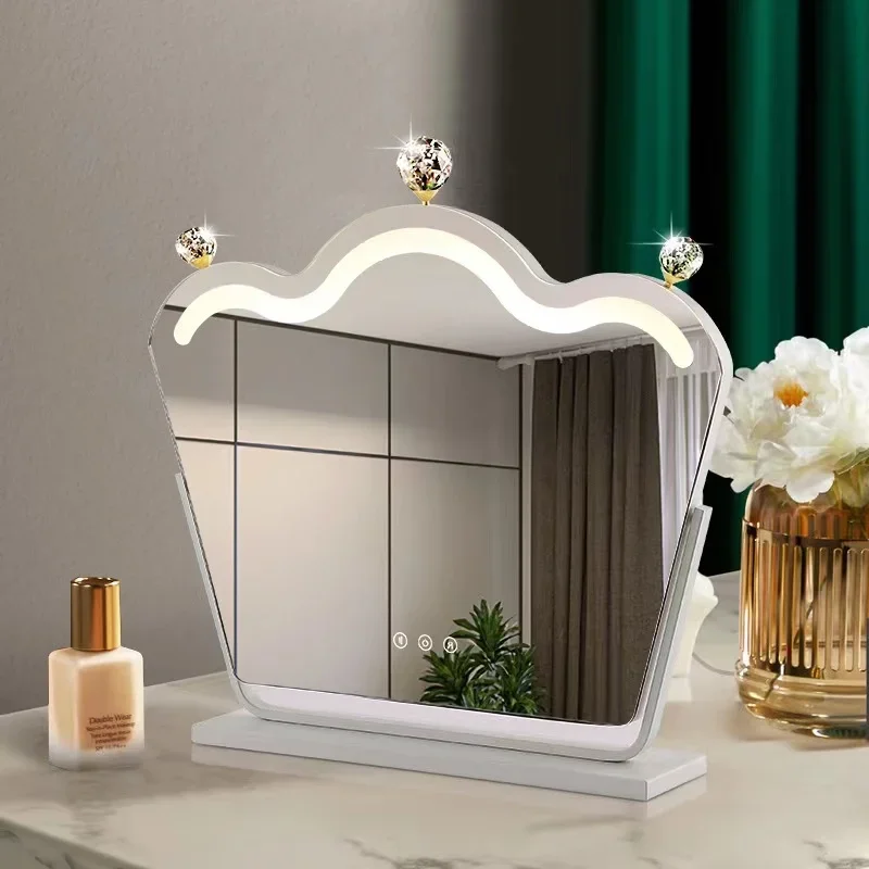 For Creative Fashion Crystal Mirror Blocks Makeup Led Bedroom Dormitory Mirror Desktop Dressing Miroir Mural Home Decoration