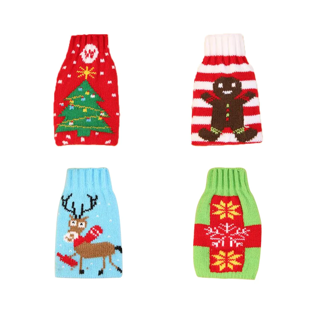 4 Uds. Fundas navideñas para botellas de cerveza, fundas reutilizables para bolsas de vino de Navidad, decoración de mesa de fiesta, regalo de vacaciones, copo de nieve, alce, pan de jengibre