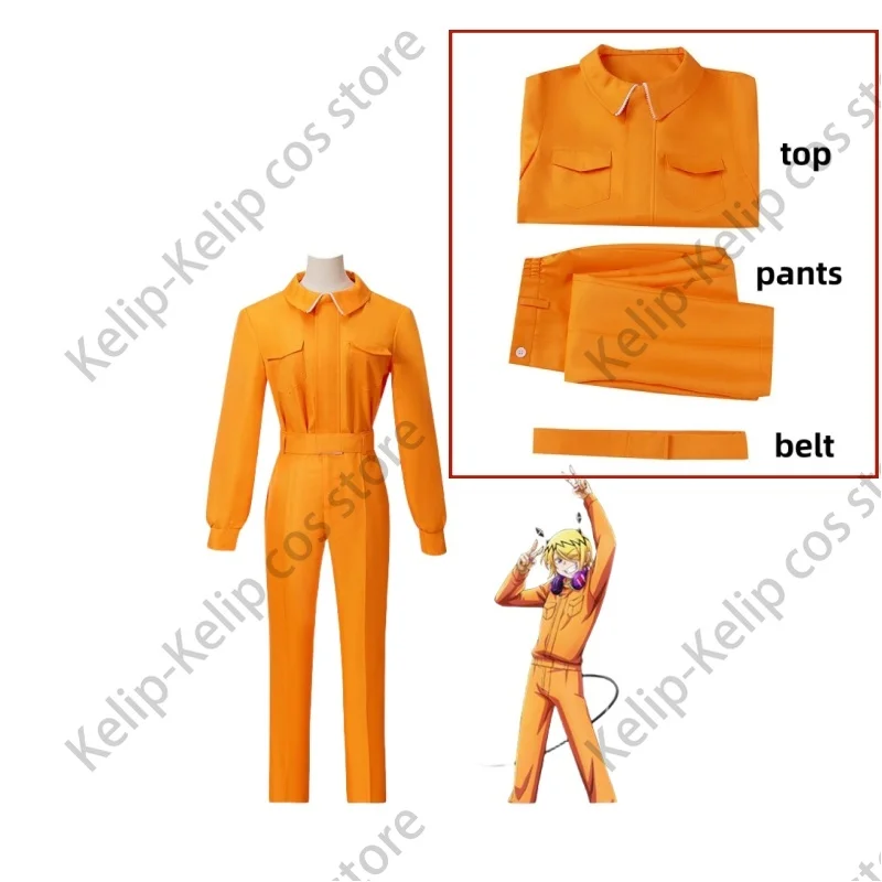 Anime Welcome To Demon-School, Iruma-kun Shax Lied Cosplay Costume Yellow Work Clothes Man Woman Halloween Carnival Suit