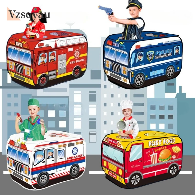 Children'S Indoor Fire Police Car Tent Princess Playing House Boys And Girls Game House Convenient Folding Ocean Ball Pool Toy