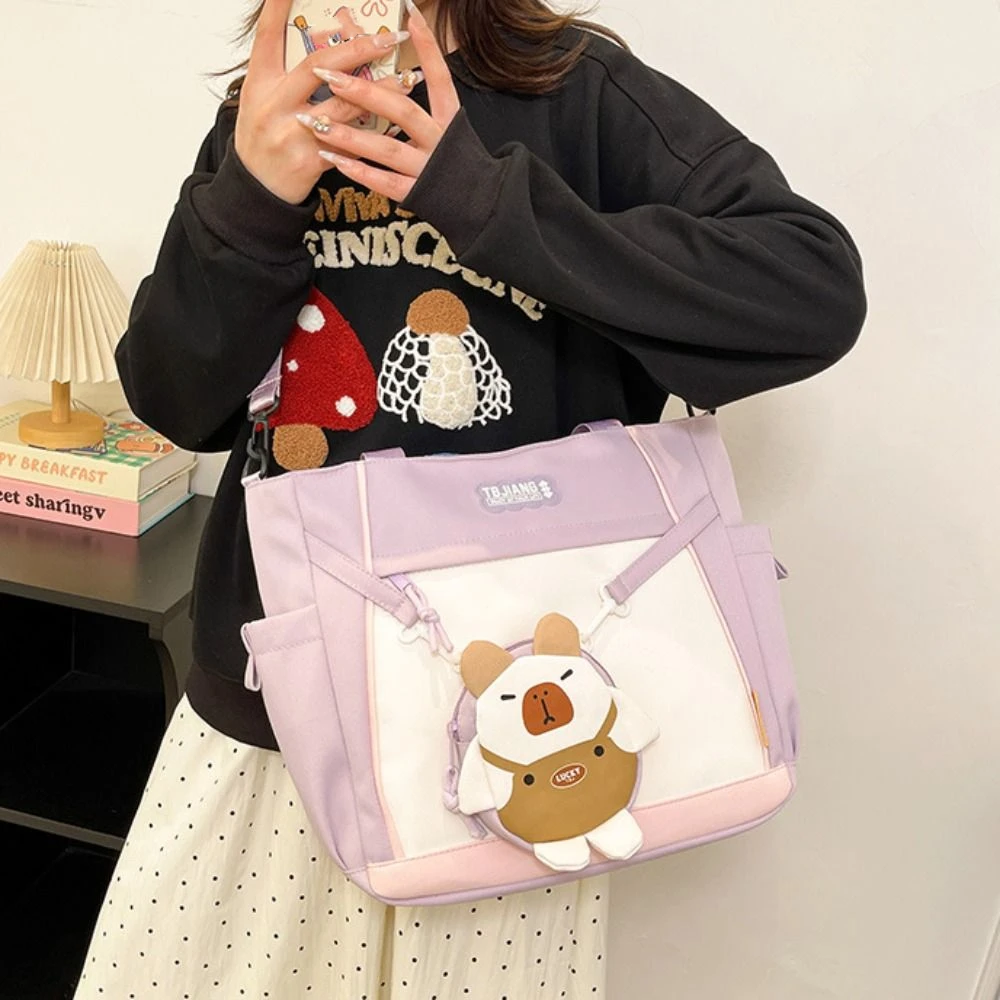 

Fashion Japanese Style Capybara Shoulder Bag Causal Harajuku Canvas Tote Bag Large Oxford Cloth Students School Bag Shopping