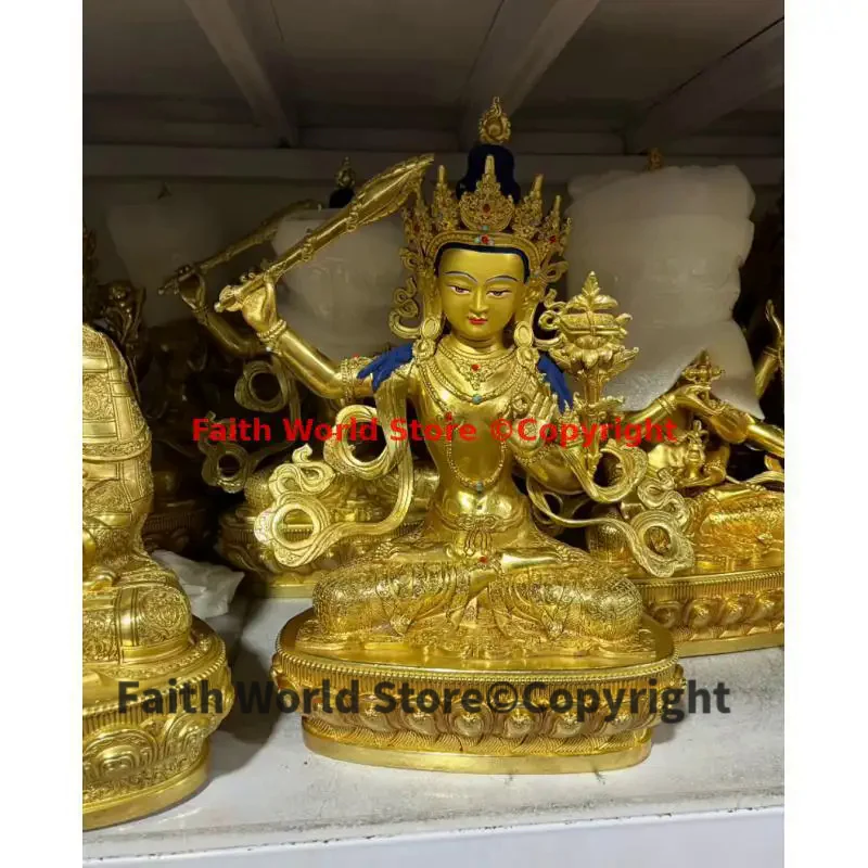 30CM Wholesale Tibet temple Buddha statue High quality copper Tantric Manjusri PUSA Bodhisattva Worship efficacious protection