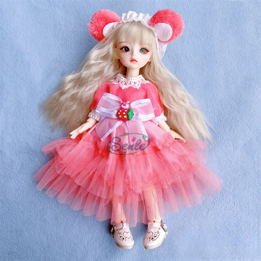 

Одежда с медвежьими ушками, пышная тюлевая юбка, 6 очков, кукла BJD, стиль принцессы, милое розовое платье, комплект 30 см, одевание кукол, подарки на день рождения