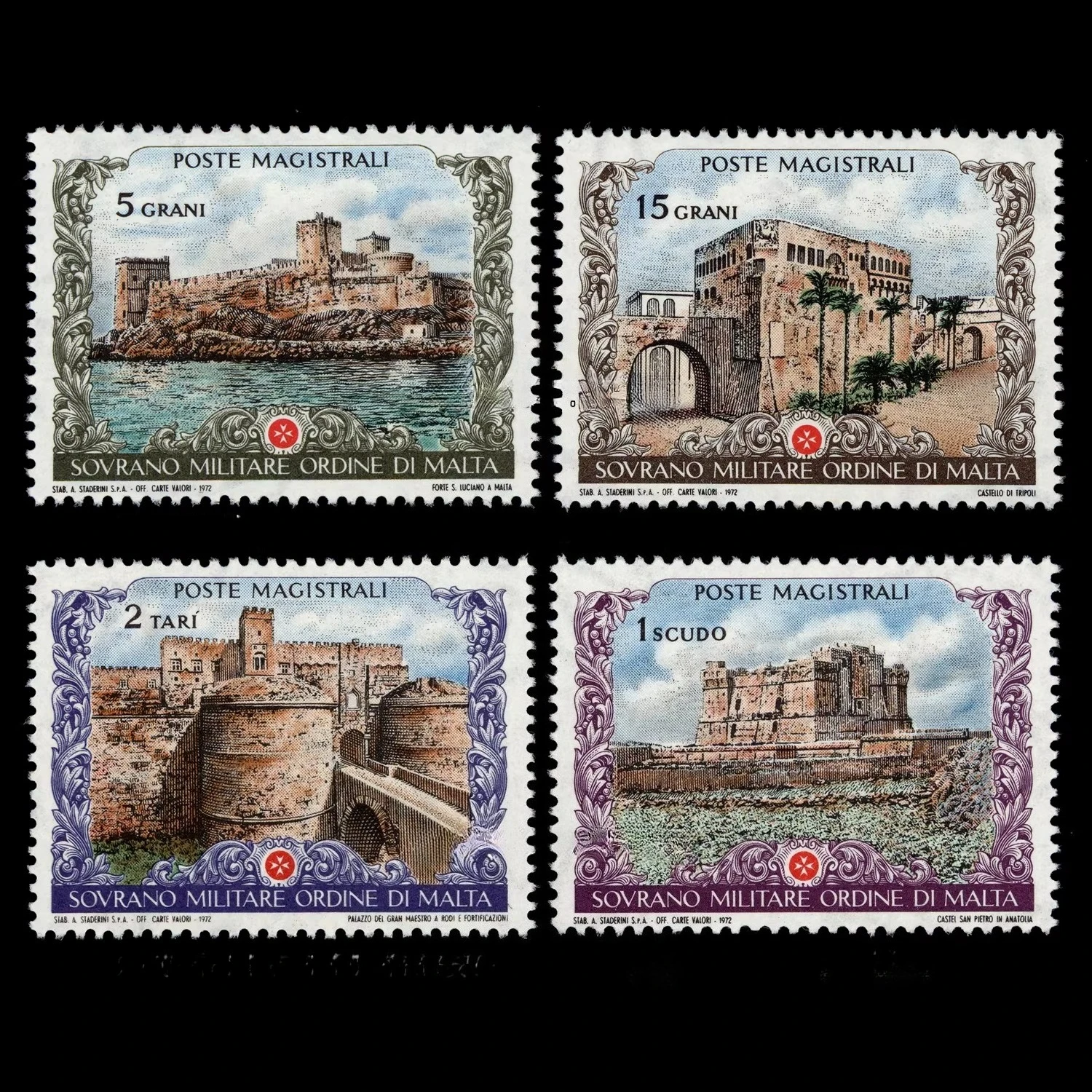 4 unidades/juego de sellos postales de Malta, sellos postales del Castillo Antiguo de 1972, MNH