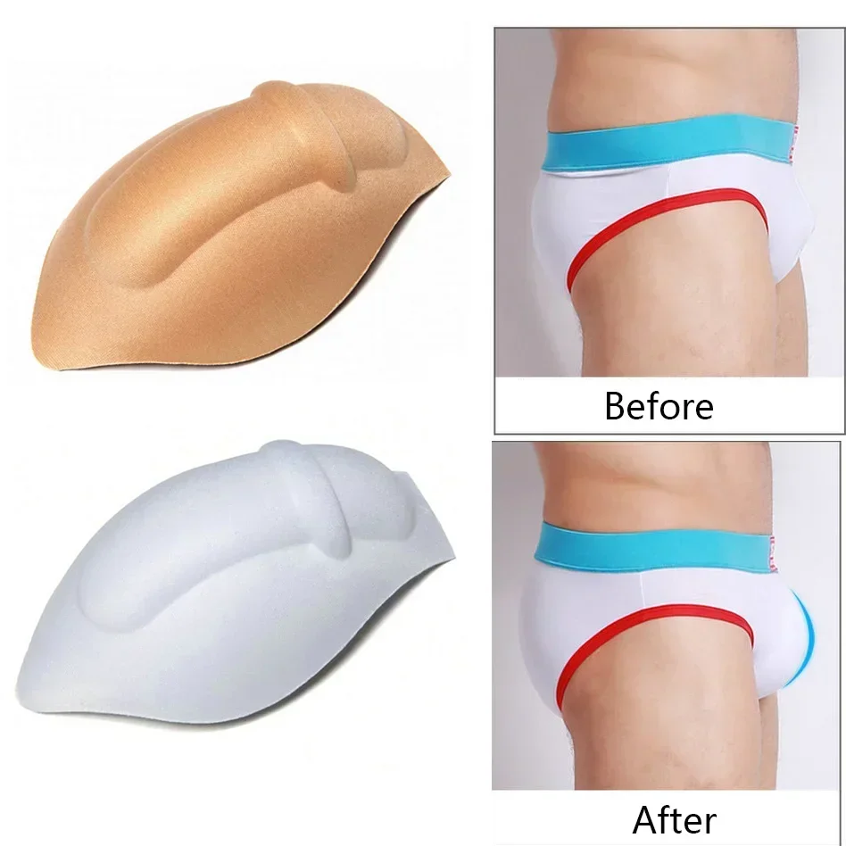 2Pcs Men's Sponge Pad Briefs Thong Sexy Fake Enhancer Cup Men Penis Bulge Pouch Front Padded Push Up Underpants Underwear