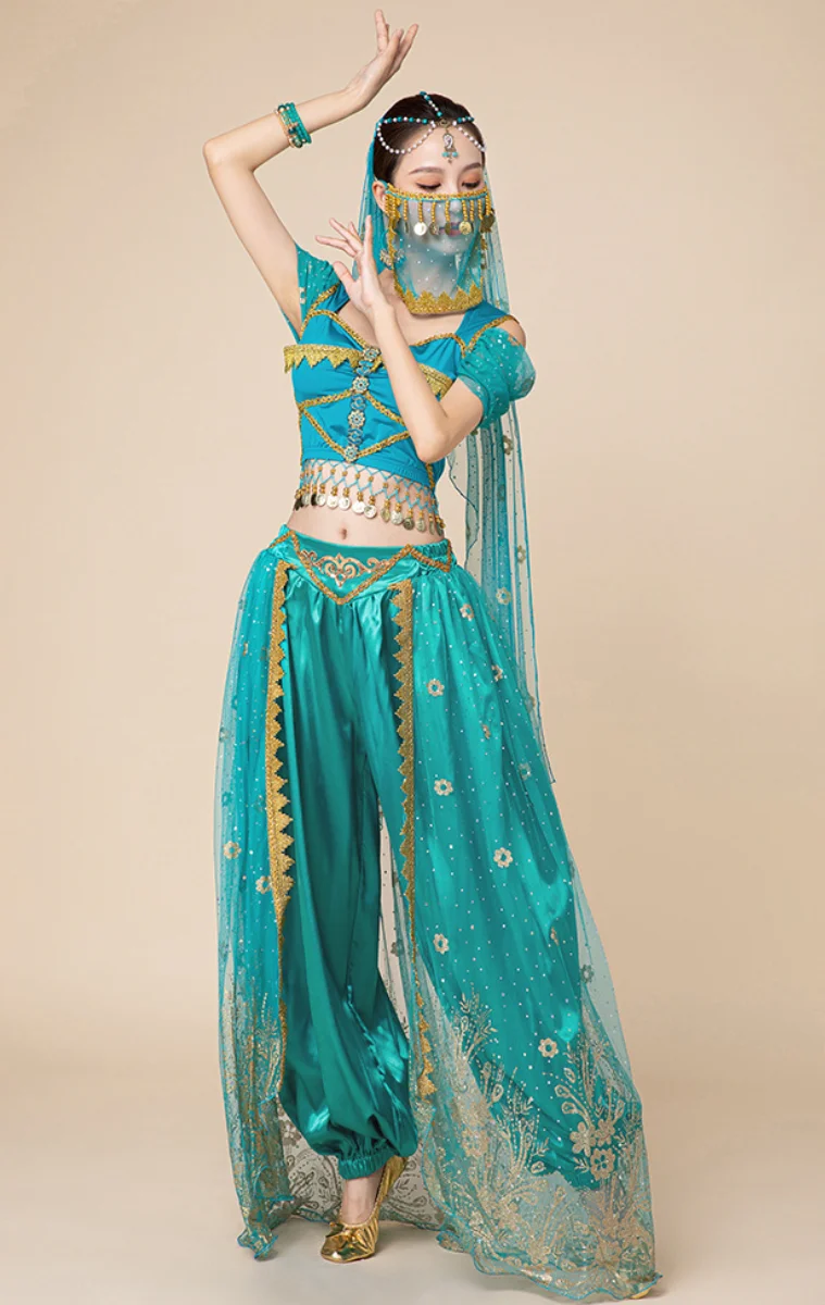 Costume Party Cosplay Jasmine Princess Fancy Outfit Festival Arabian Princess Costumes Indian Dance Embroider Bollywood Jasmine