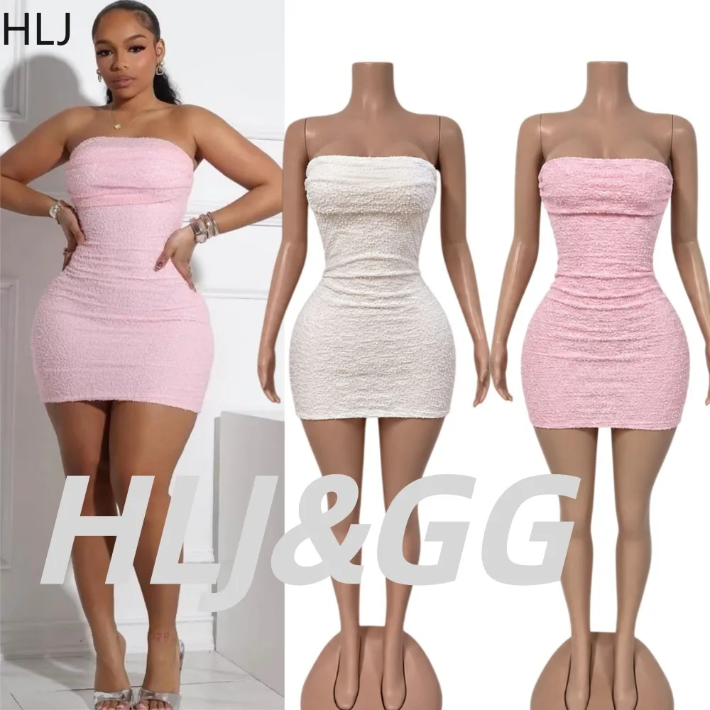 HLJ Robe Mini Sexy pour Femmes, Sans Bretelles, Ornée de Strass et de Perles, Robe Tube Bodycon, Sans Manches, Coupe Ajustée, Brillante, Tenue de Soirée et de Club, Nouveauté