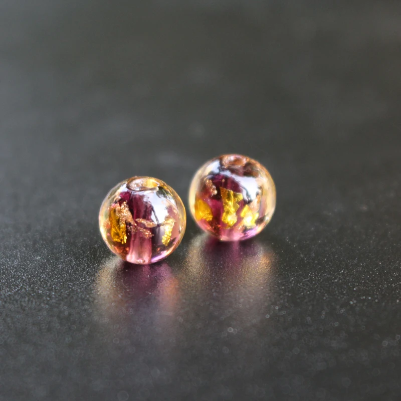10pcs 8mm 10mm 12mm Gold foil Lampwork Beads Round Handmade Purple color  for jewelry Bracelet Necklace Earring  Making DIY Craf