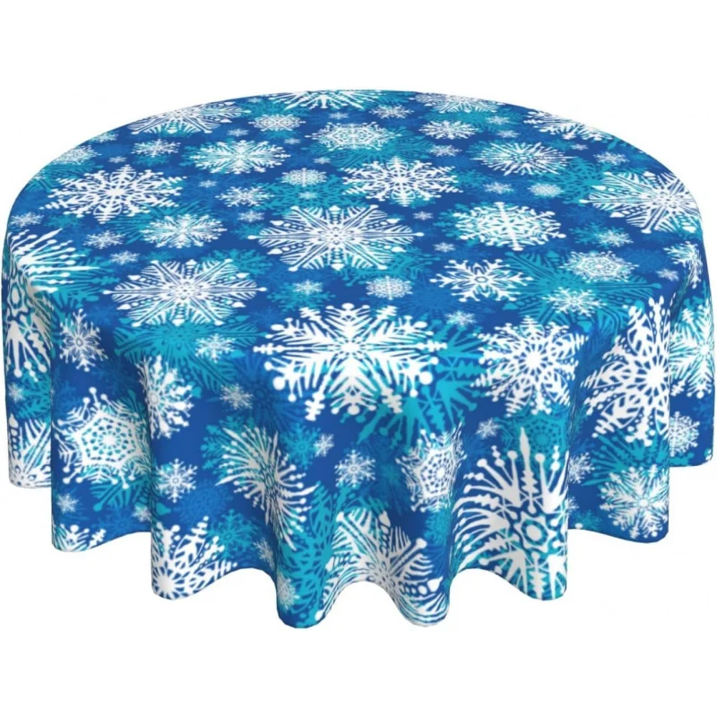 

Christmas Winter Snowflake Tablecloth Round Seasonal Blue Kitchen Picnic Party Decoration 60X60cm