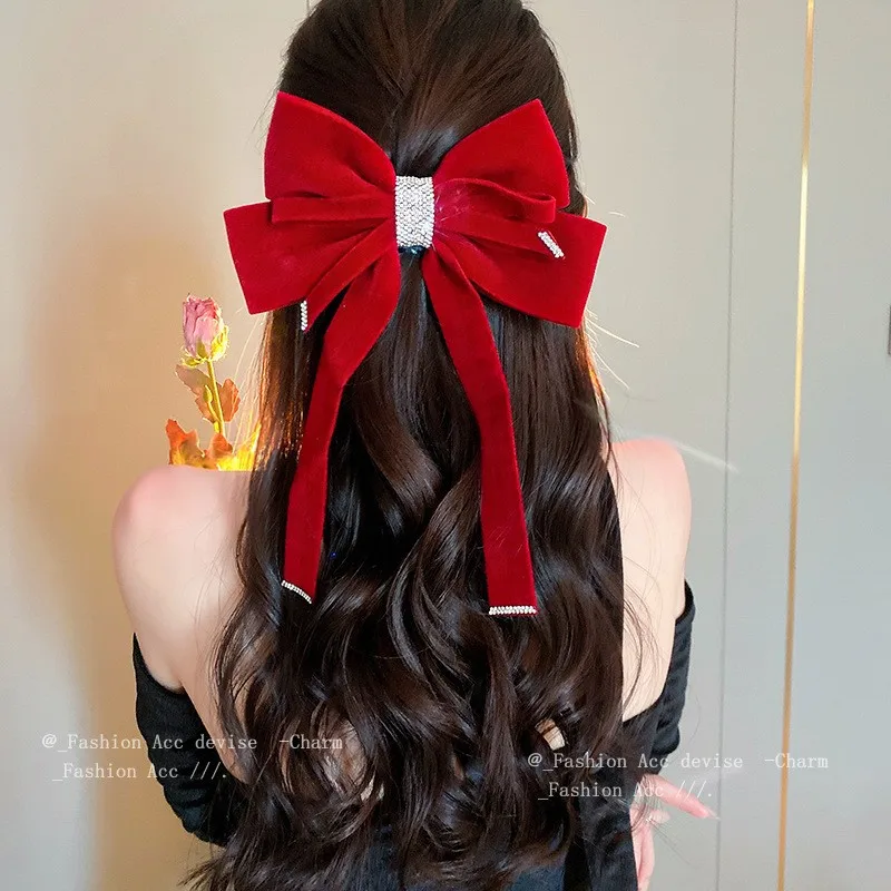 Korean Luxurious Escape Princess Elegant Velvet Butterfly Knot Sash Spring Clip Girl Heart Top Bun Stylish Hair Accessory