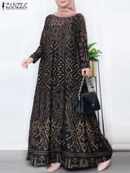 ZANZEA Bohemian Muslim Abaya Women Maxi Long Dress Robe Femme Vintage Long Sleeve Kaftan Printed Vestidos IsIamic Clothing 2024