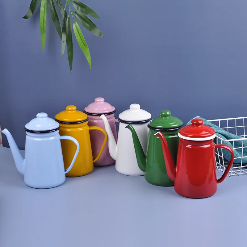 

Enamel Coffee Pot Can Be Filled with Oil Thickened Enamel Enamel Pot 1.1L Household Tea Kettle