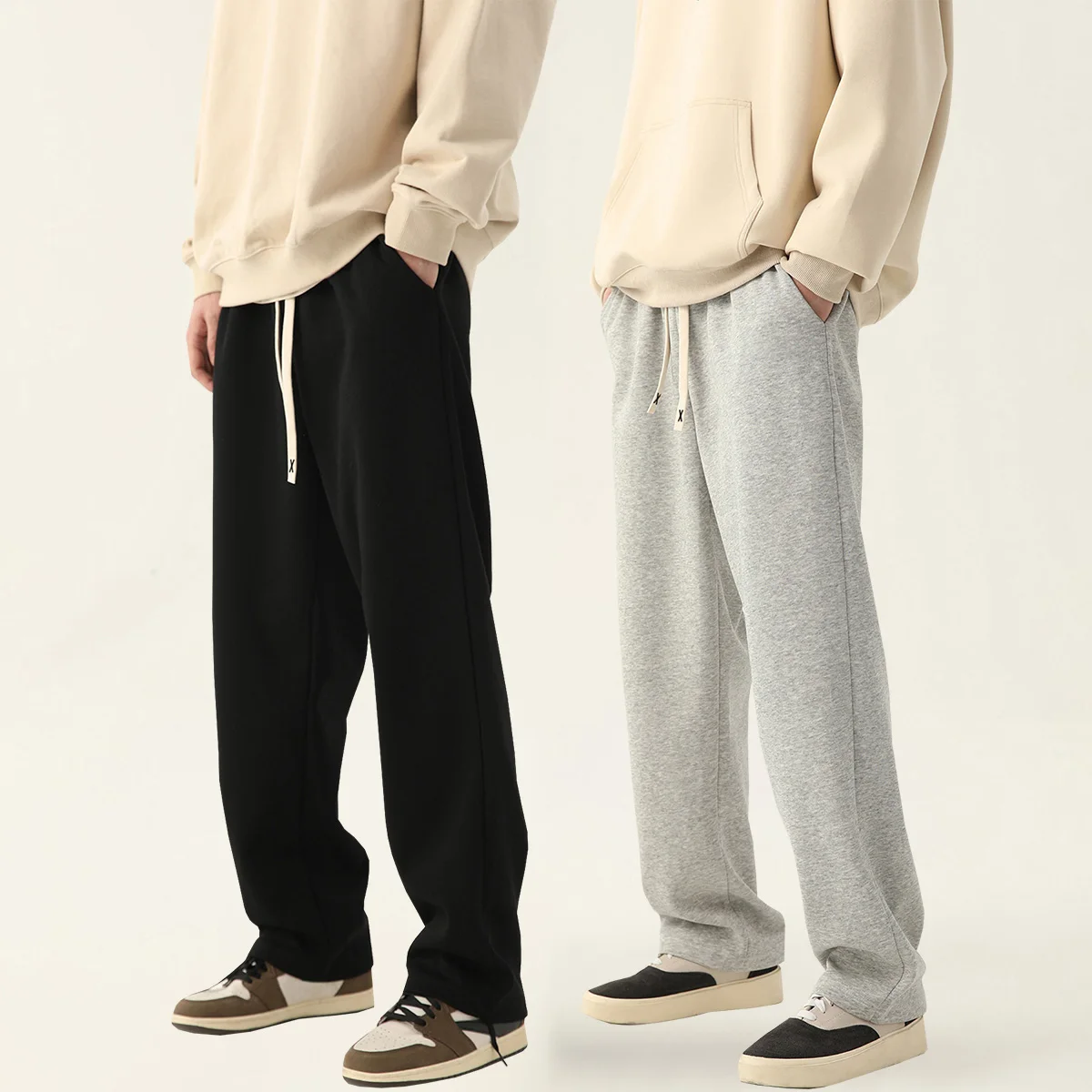 

2-piece men's solid color straight leg pants, suitable for casual sports pants such as running, fitness, and outdoor activities