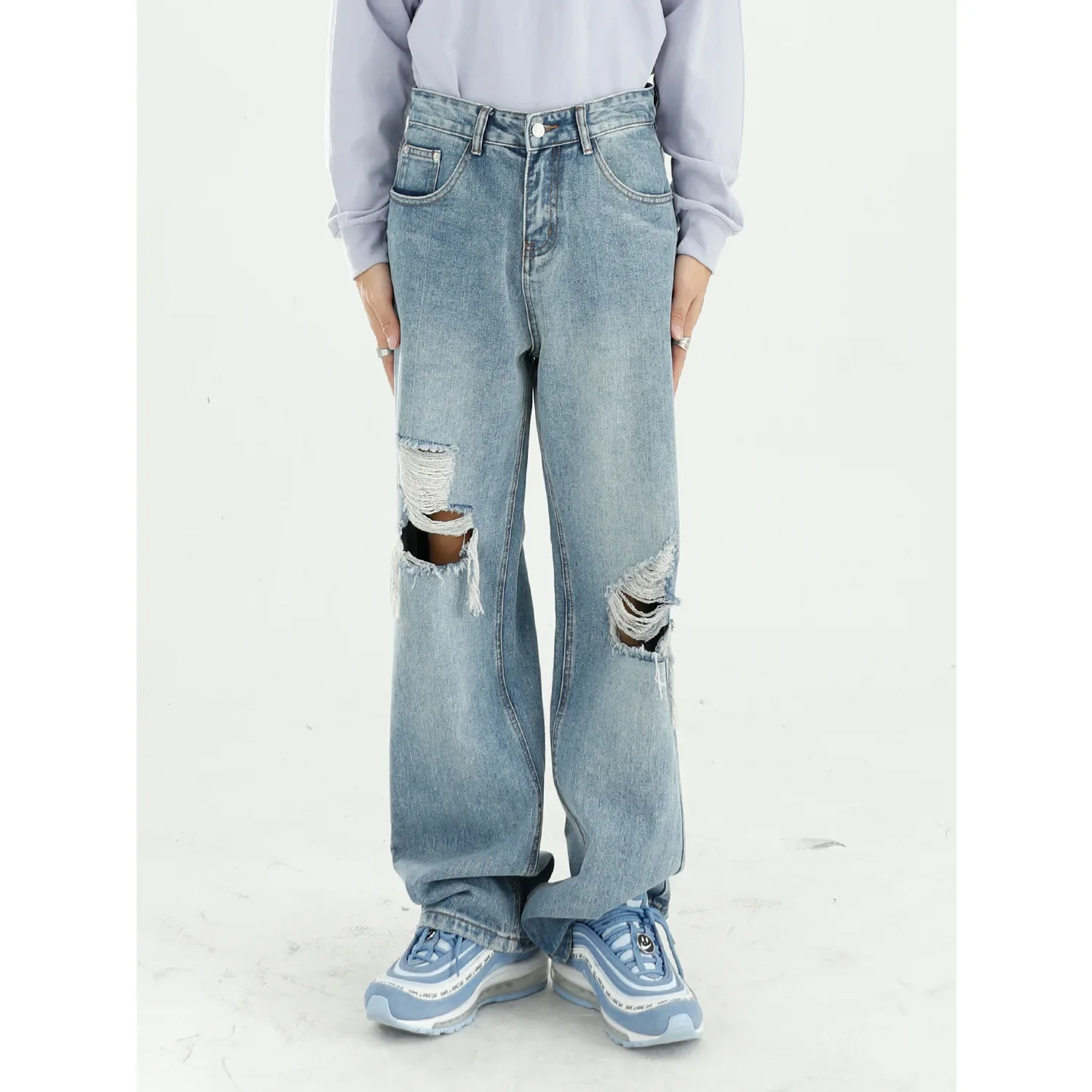 

New Ripped Jeans for Men Autumn Fashion Casual Men Clothing Denim Pants Straight Trousers Stretch Jean Ripped Floor Length Pants