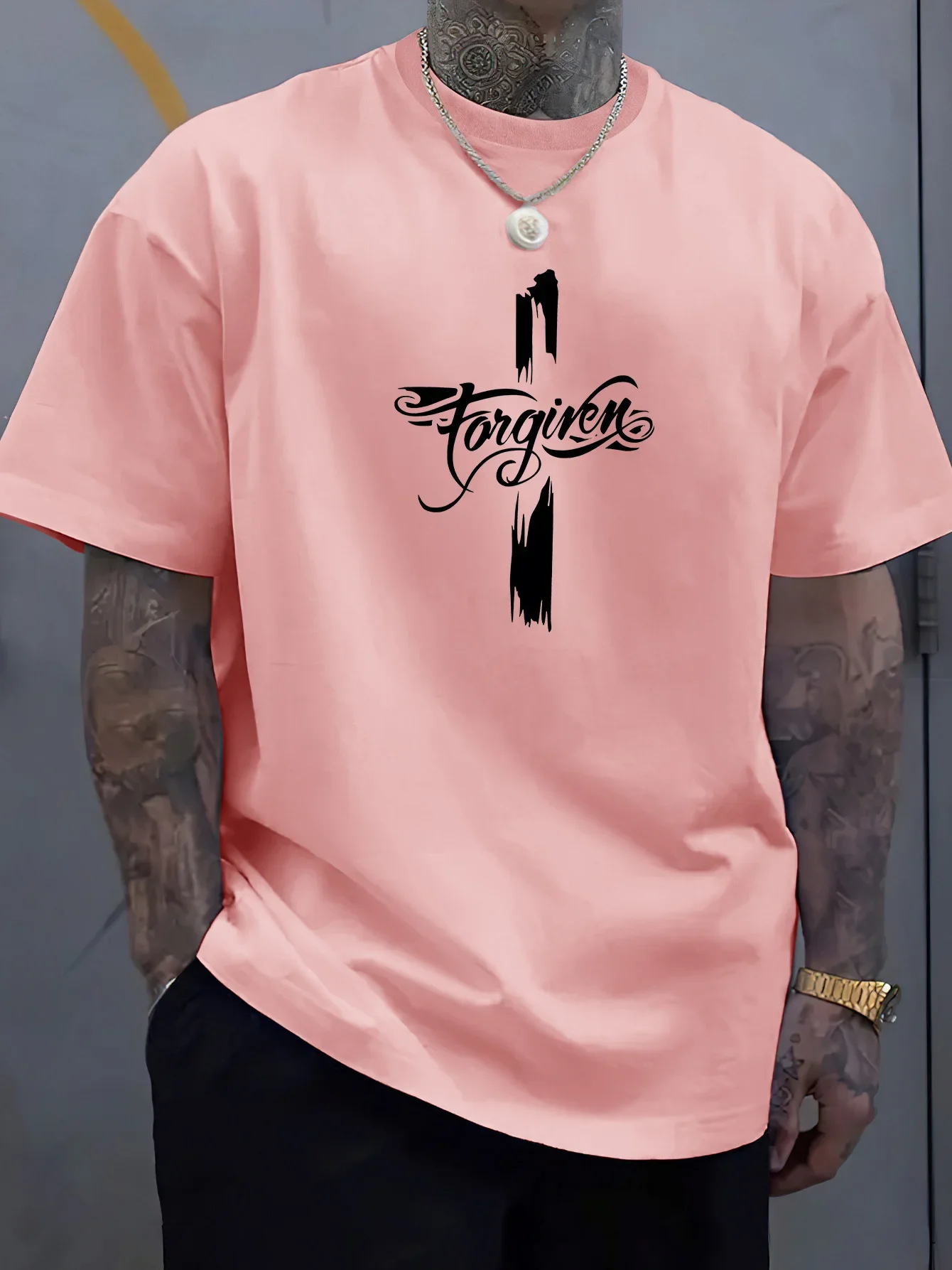 T-shirt à manches courtes et col rond pour hommes, 100 coton, mode décontractée, ample, grande lettre de l'oubli, imprimé créati