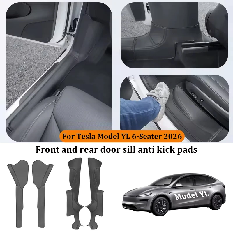 Door Sill Protector Pad For Tesla Model YL 6-Seater Leather Front Rear Door Sill Anti-kick Mats Threshold Strip Protective Cover