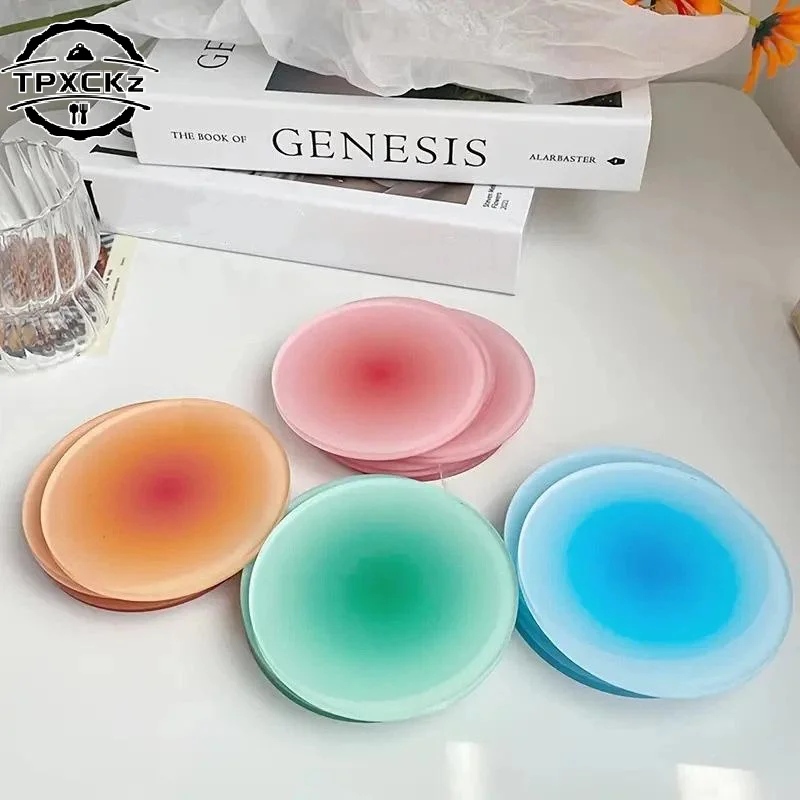 1/4Pcs Gradient Acrylic Round Coaster Sunset Gradient Heat Coffee Cup Pad Hot Drink Round Mug Mats Kitchen Dining Table Decor