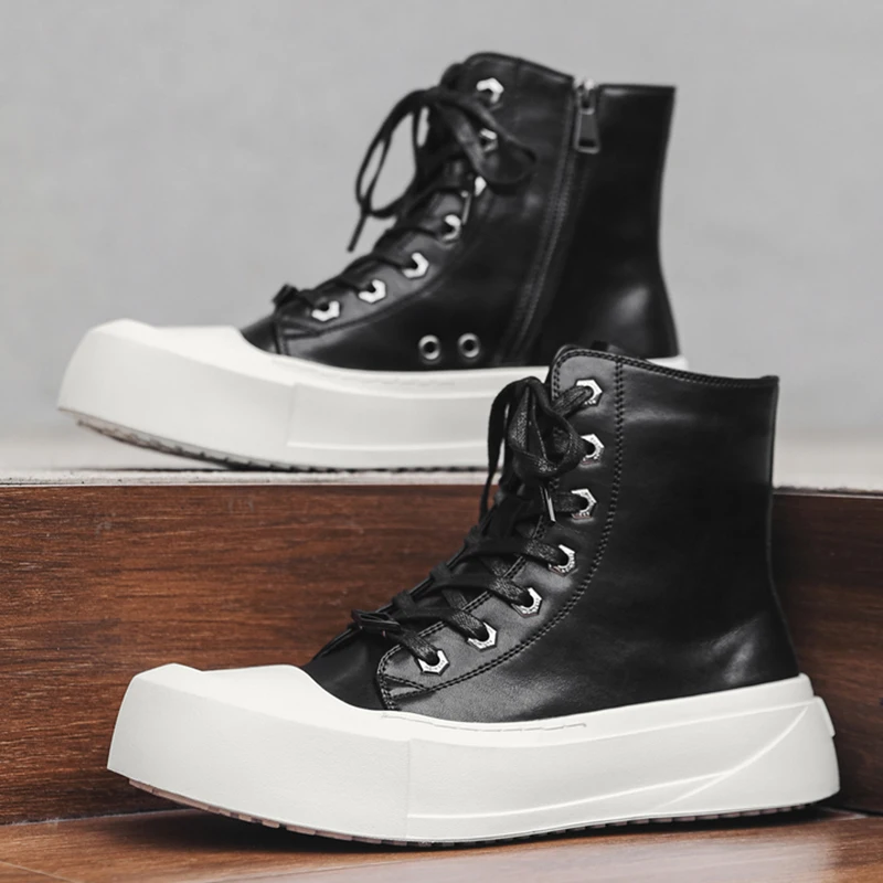 Zapatos informales de lona de PU para hombre, zapatos vulcanizados con plataforma, zapatillas de tenis planas a la moda para monopatín, zapatillas altas clásicas para exteriores 46