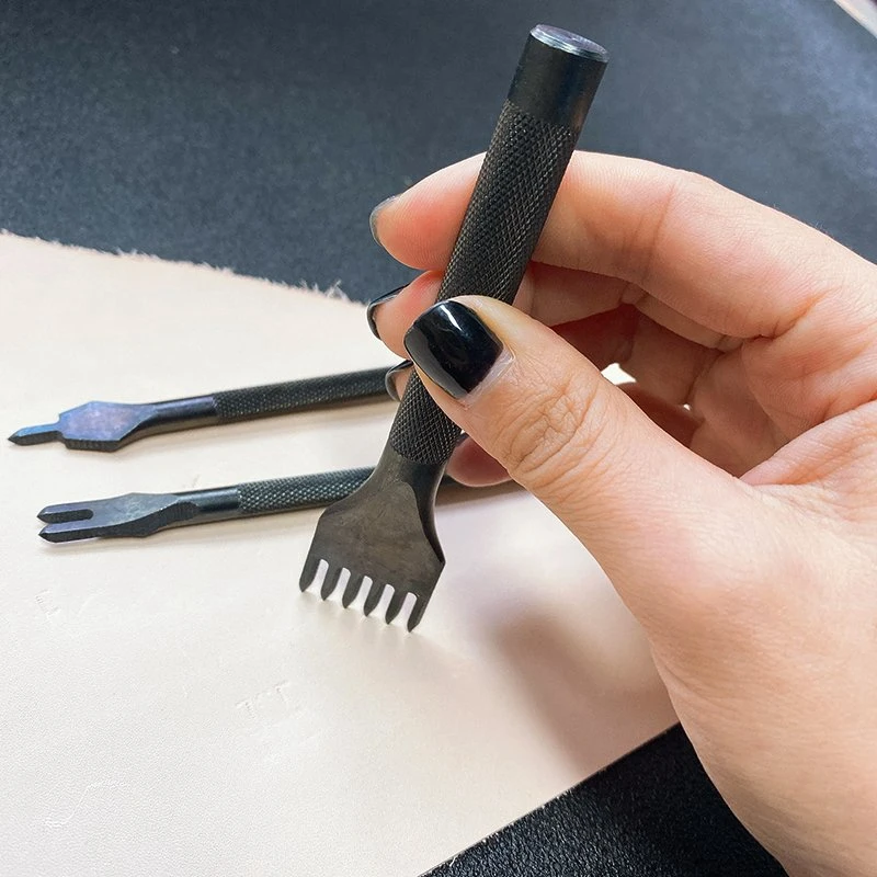 8Piece 3Mm 4Mm 1/2/4/6 Prongs Inch Chisel Leather Craft Tools Hole Punch Lacing Stitching Perforate Leather Craft Tools