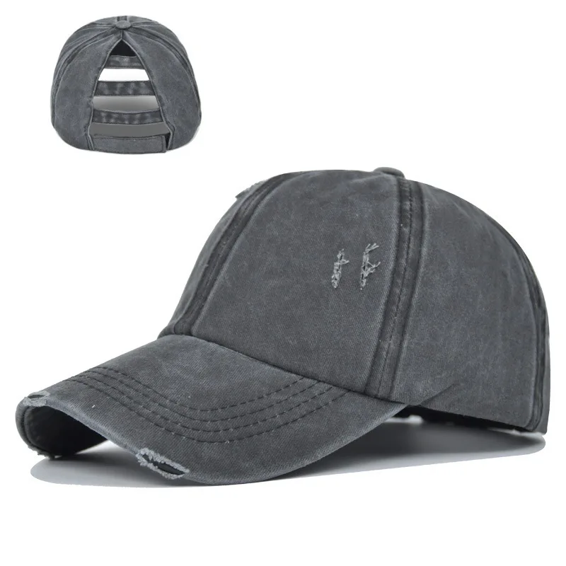 

New Style Distressed Washed Baseball Cap Net Women's Ponytail Female Plain Braid Hole Hat