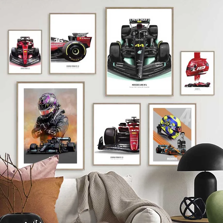 Lewis Hamilton F1 Racing Wall Art Mural Vintage Formula One Canvas Painting Living Room Decoration Posters Prints Wall Pictures