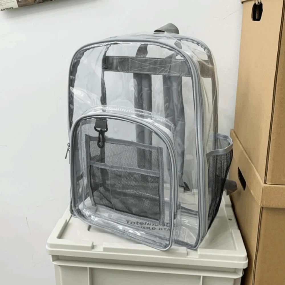 

PVC Transparent Backpack Waterproof Large Capacity Students School Bag Storage Bag Multi-pockets Clear Shoulder Bag School