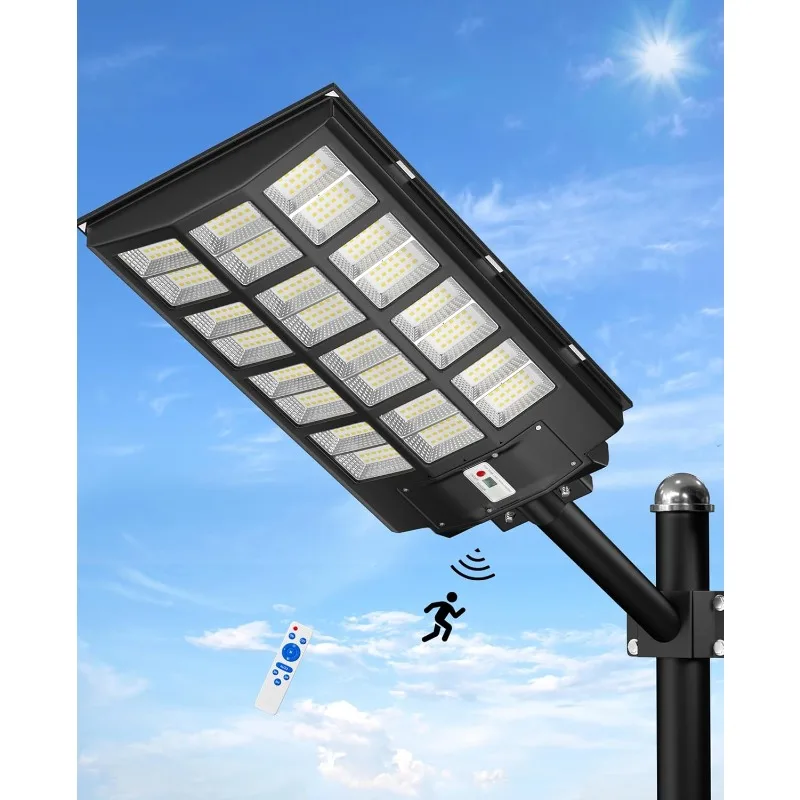 

JAYNLT 6000W Solar Street Lights Outdoor,6500K 600000LM Highest Lumen Solar Parking Lot Lights,Waterproof Duks to Dawn Solar