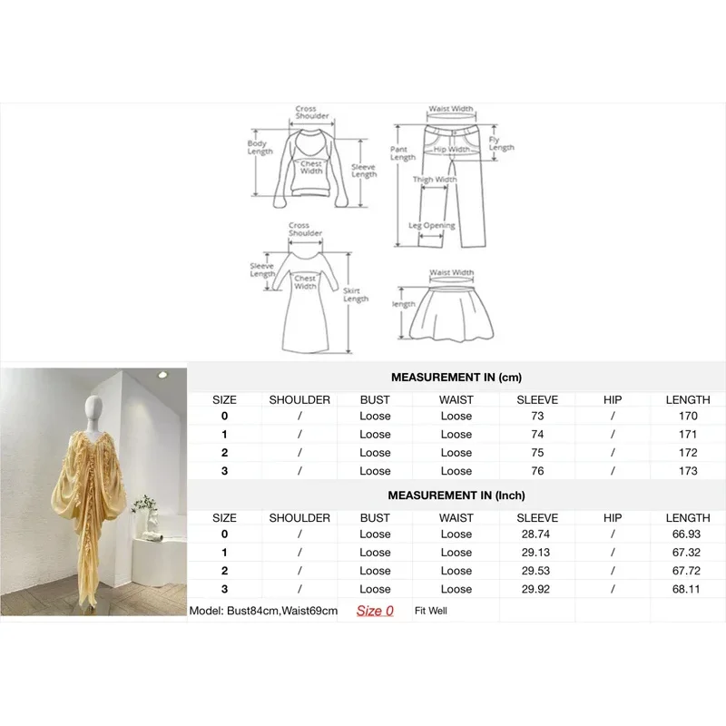 فستان نسائي عالي الجودة موديل 2025 أنيق أصفر مكشكش وأكمام طويلة غير متماثل