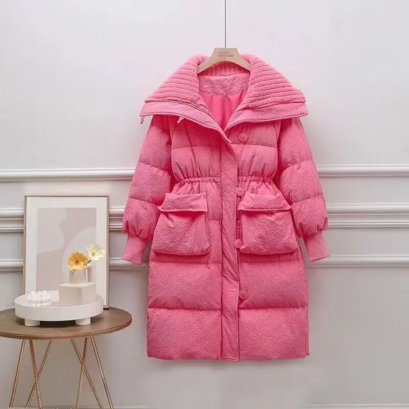 Medium to Long Casual Cotton Jacket with Lamb Wool Collar Down Cotton Jacket Women\'s Winter Thick Coat Parka Coat Windbreaker