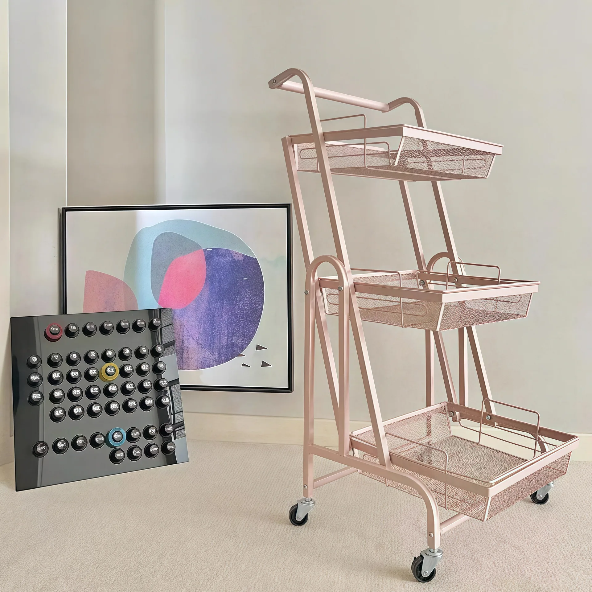 ins wind carbon steel folding trolley multi-functional kitchen storage rack floor-to-ceiling rotatable multi-layer storage rack