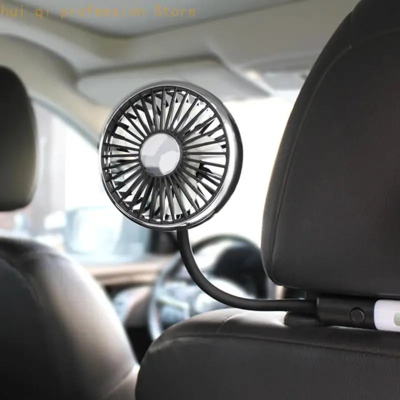 Backseat Car Fan with Double Heads, USB Powered 5V Headrest Mounted Cooling Fan, Flexible Gooseneck Positioning, 3 Speed Control