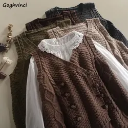 Sweater Vests Women Autumn Spring Loose Buttons Designed Vintage Casual Female Basic Sleeveless New Fashion Chic Girls Knitwear