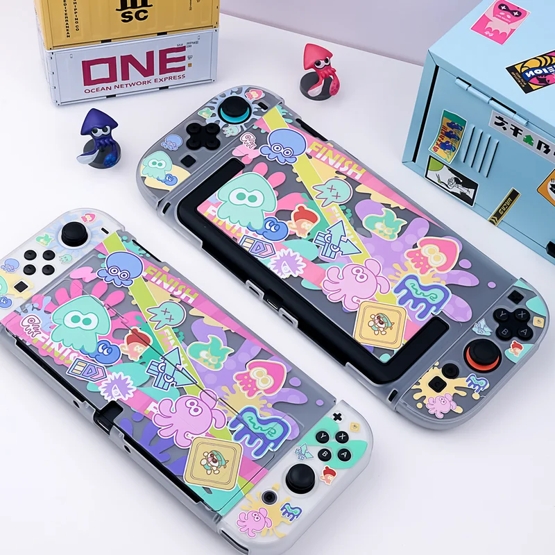 

Защитный чехол на тему Splatoon для Switch OLED/NS2 — твердый чехол оригинального дизайна с колпачками для джойстиков, набор игровых аксессуаров