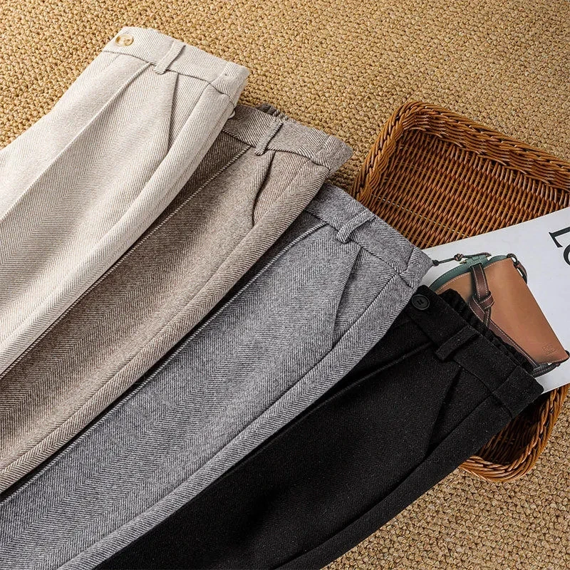 Autumn Women's Woolen Pants 2023 New High Waist Elastic Velvet Thicke Casual Harem Pants Winter Outer Wear Warm Women Trousers