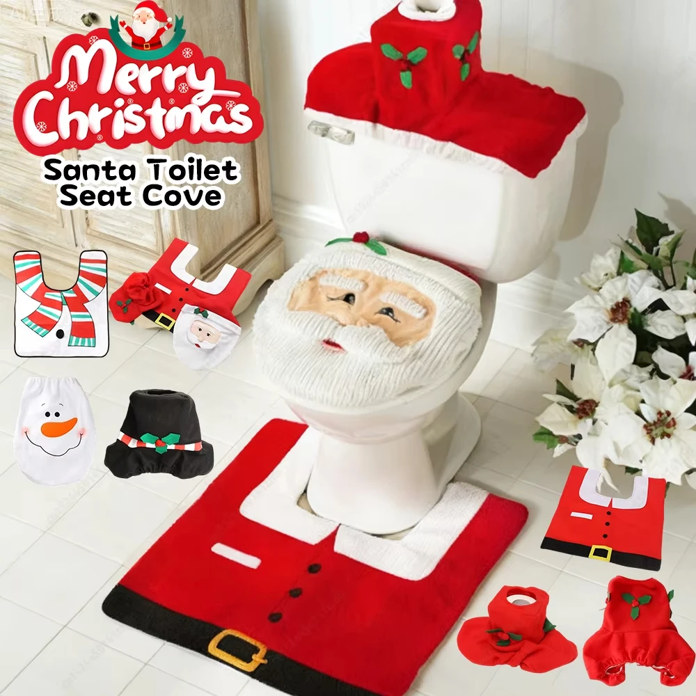 

Cute Christmas Toilet Seat Covers Santa Claus Snowman Bathroom Mat Xmas Supplies Toilet Rug Home New Year Navidad Decorations