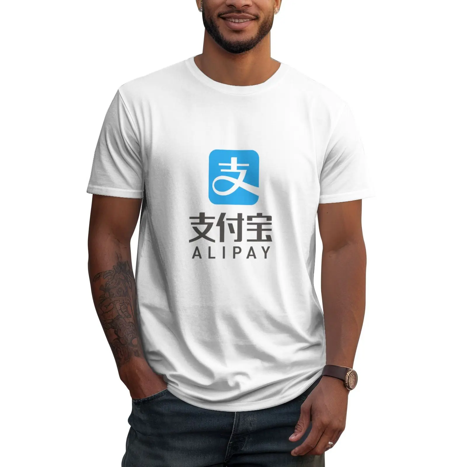 Alipay طباعة مضحك نمط طباعة الرجال معطف مضحك تي شيرت مطبوع الصيف الفكاهة تي شيرت لينة القطن الشارع تي شيرت