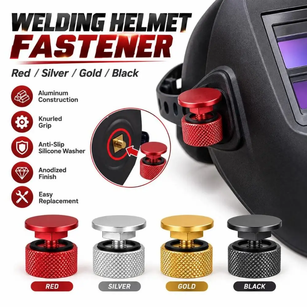 1PC Aluminum Welding Helmet Fastener Anodized Finish Knurled Grip Welding Hood Fastener Silicone Washer Anti-Slip Structure