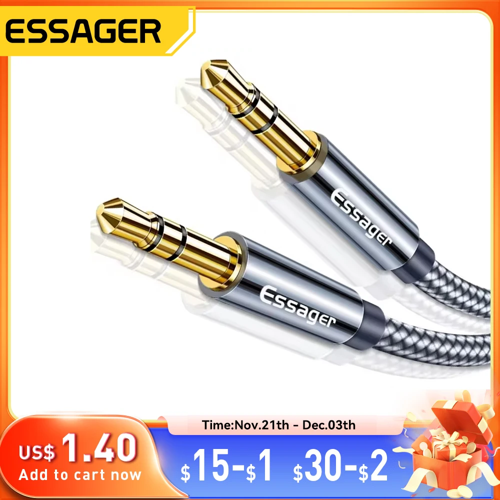 Essager Aux Cable Speaker Wire 3.5mm Jack Audio Cable For Car Headphone Adapter Male Jack to Jack 3.5 mm Cord For Samsung Xiaomi