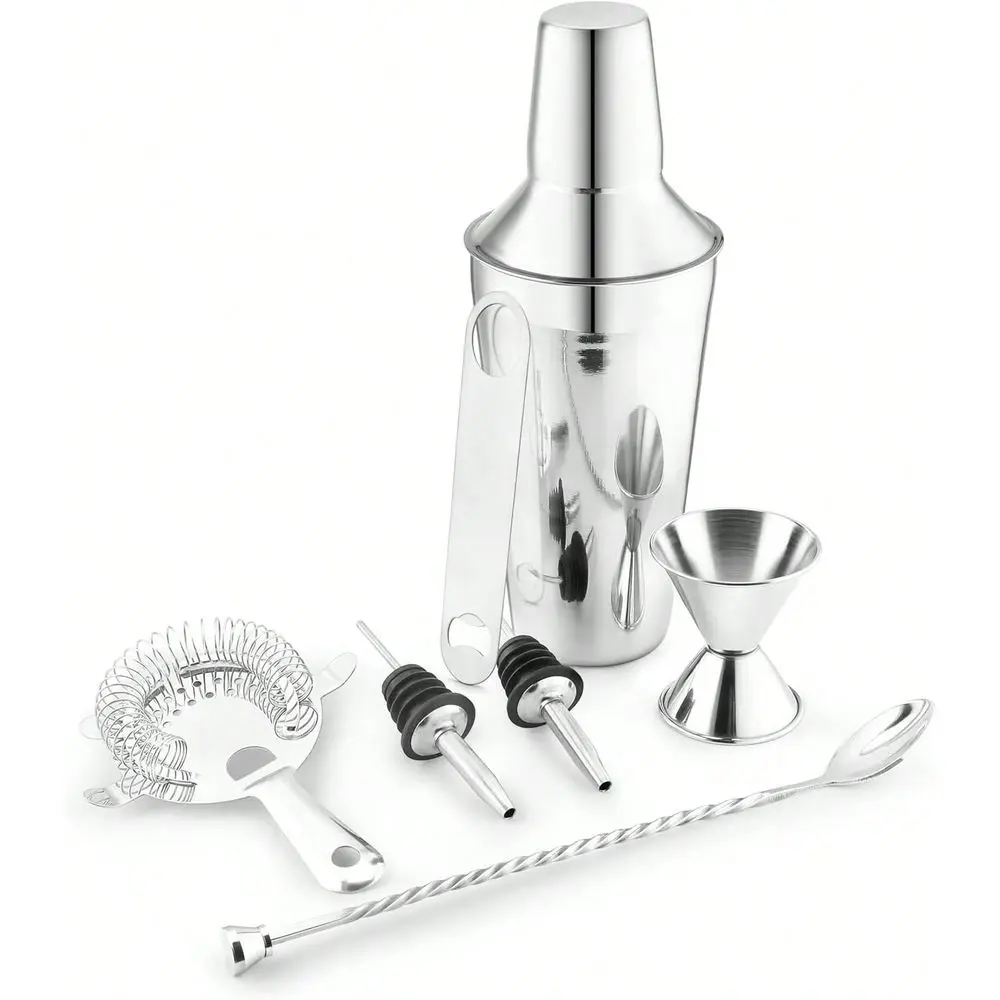 PremiumPiece Stainless Steel Bar Set Complete Cocktail Shaker Bartending Tools Home Entertaining Includes Box