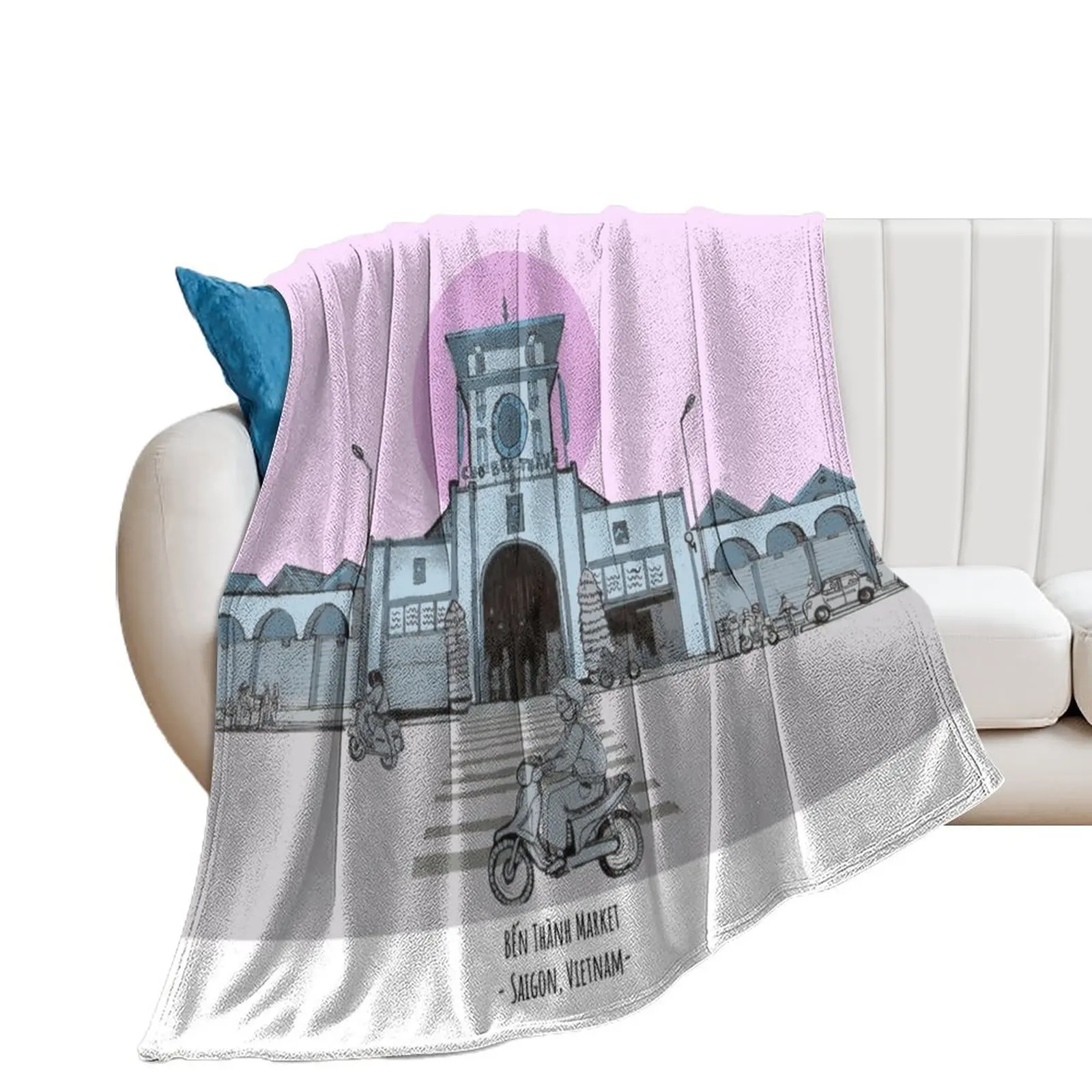 Ben Thanh Market Saigon Vietnam Illustration Throw Blanket warm for winter for sofa Blankets