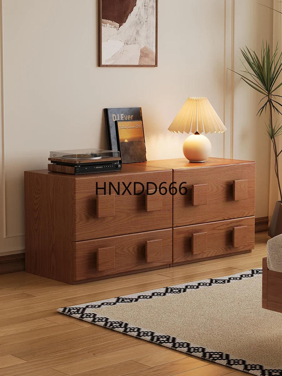Solid Wood Bedside Table Bedroom Locker Furniture Vintage Handmade Nightstand Storage Cabinet Rustic Style Home Decor