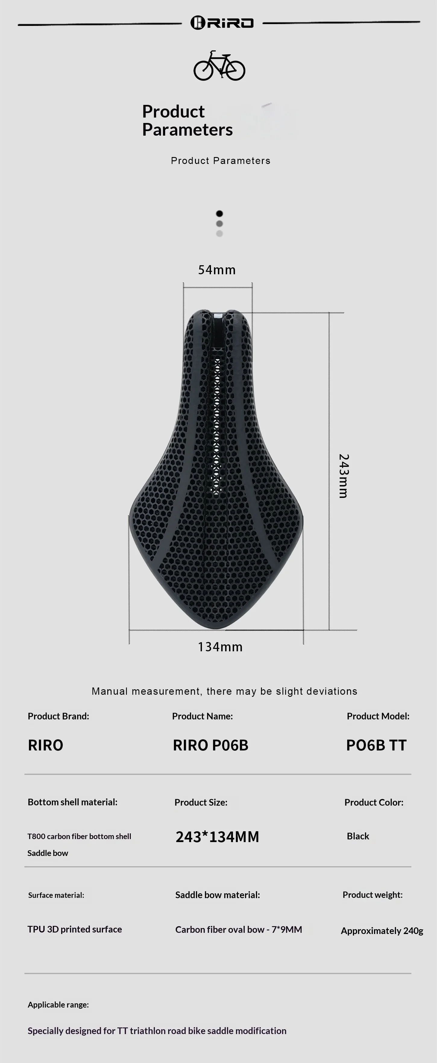 RIRO Carbonfaser 3D-gedruckter Fahrradsattel, hohl, TT Triathlon Fahrradsitz, ultraleicht, Carbon-Schienen, ergonomisch, atmungsaktiv, Rennradteile – Detail 14