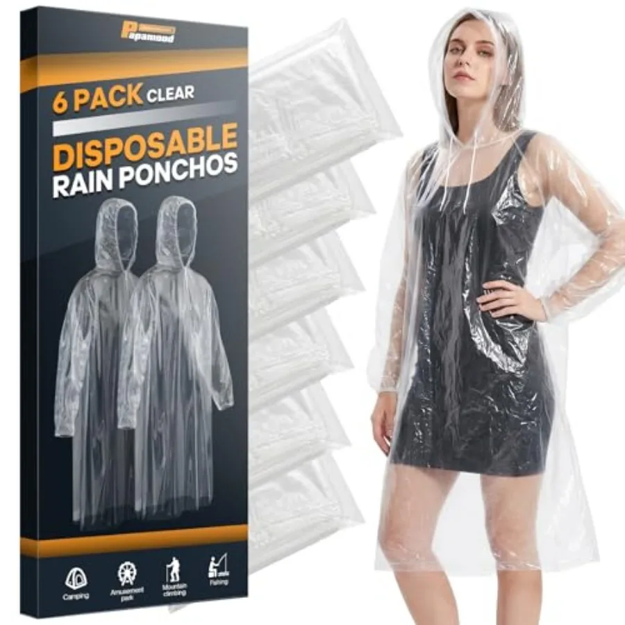 

Disposable Rain Ponchos, 6PK/9PK Family Pack for Adults, Emergency Raincoat with Drawstring Hood for Travel Camping
